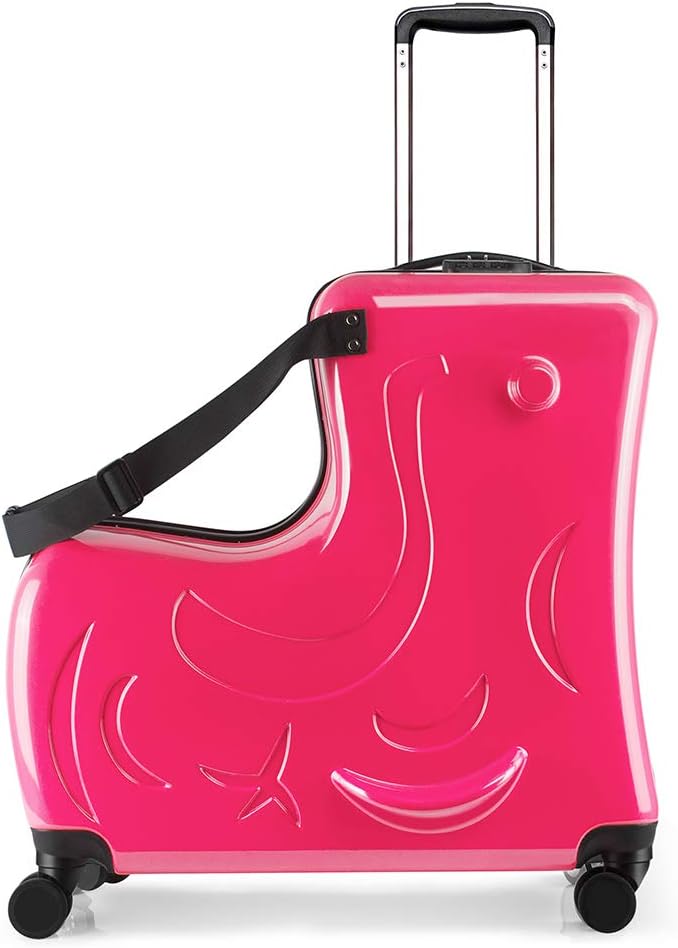 AO WEI LA OW Duffel Bag for Kids Ride-On Suitcase Carry-On Luggage with Wheels (Fuchsia, 24 Inch(suggest 6-12 years old))