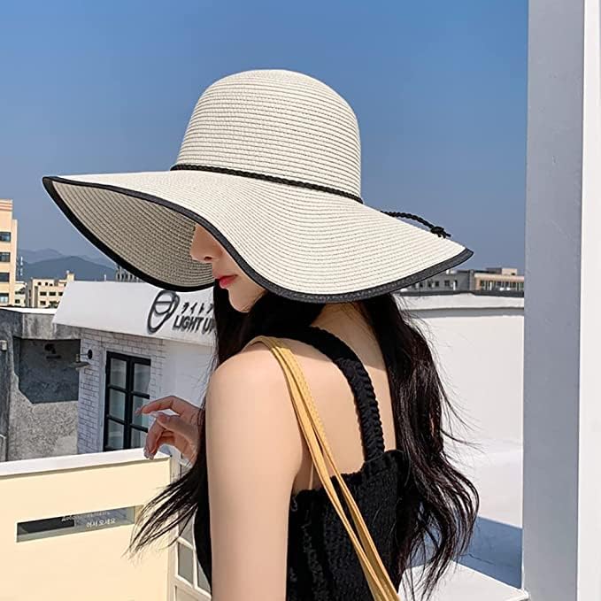 DRESHOW Beach Hats for Women Big Straw Wide Brim Summer Hat Floppy Foldable Roll up Cap Sun Hat UPF 50+
