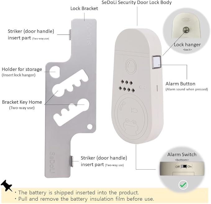 CGPLUS Security Door Stopper Alarm SEDOLI 100DB Siren for Safe Stay, Home, Travel