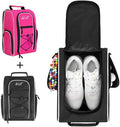 Wolt 2 Pcs Golf Shoe Bag for Travel- Zippered Shoes Carrier Bags with Ventilation & Double Outside Accessory Pocket for Socks, Tees, Golf Balls, etc. for women and men (Black+Pink)