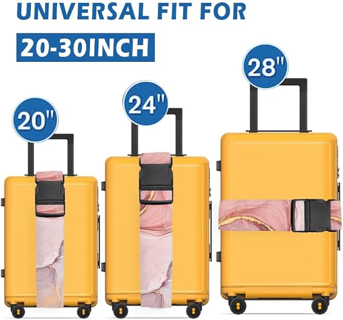 Luggage Straps for Suitcases Travel Belt Accessories, Cute Suitcase Strap, Adjustable Luggage Belt Strap, Heavy Duty with Quick-Release Buckle Luggage Strap Pink Marble