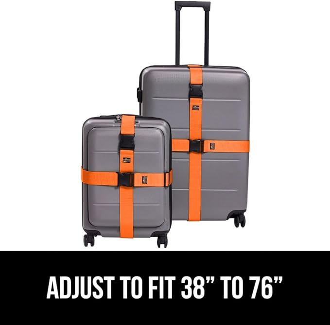 GORILLA GRIP Heavy Duty Adjustable Luggage Straps for Suitcases, Easy to Identify Travel Belt Connector Holds Suitcase Together, Extends Life of Bag, Strap Connects Two Bags, Accessories 2 Pack Orange