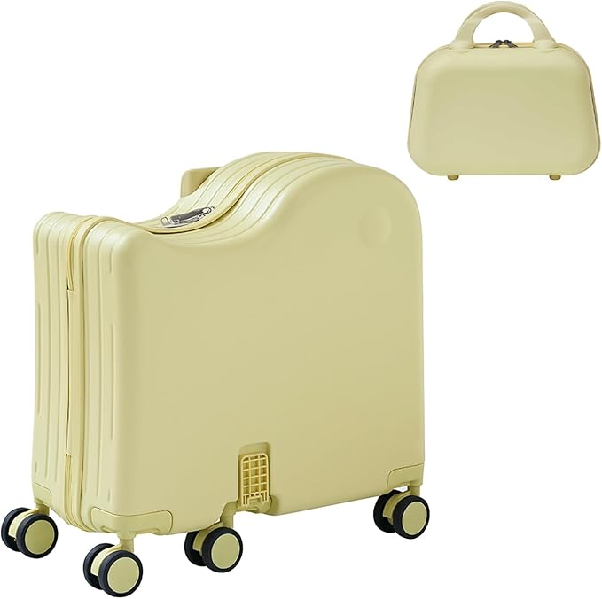 TABU Ride-on Luggage with Handbag for Kids，Hardshell Carry On Suitcase with Hidden Cup Holder, Foldable Pedal,Type-C & USB Interface, TSA Lock, 6-Spinner Wheels, Yellow