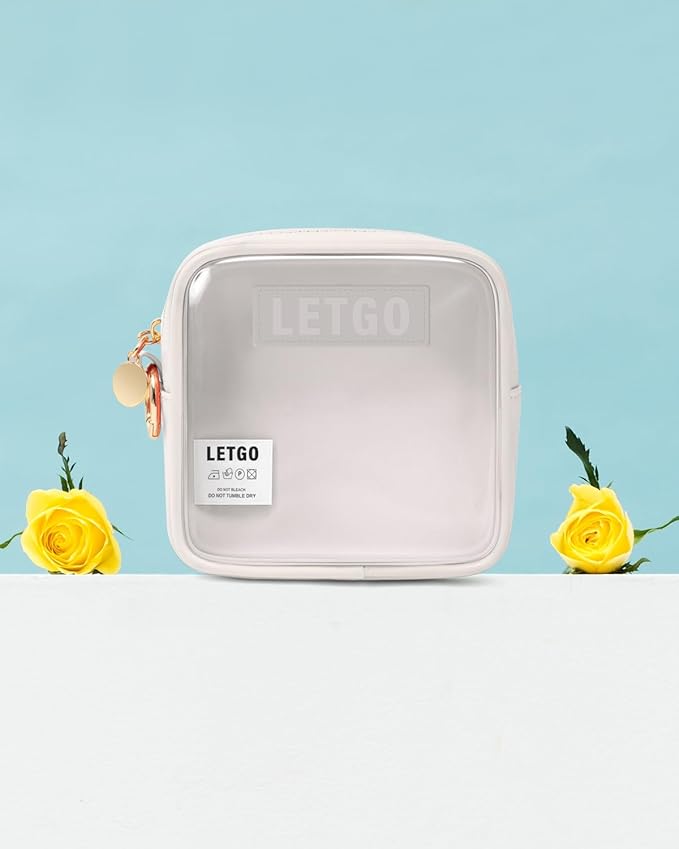 LETGO Small Makeup Bags for Purse-Mini Clear Toiletry Bag,Travel Size Toiletries Clear Cosmetic Bags Travel Essentials Car Makeup Bag Car Accessories for Women Men (Mini White)