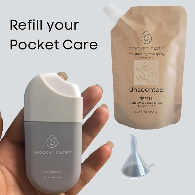 POCKET CARE | 2 Pack Unscented Hand Moisturizing cleanser Spray .50 Fl OZ each bottle - natural moisturizing | Organic | Travel Size - Travel Accessories