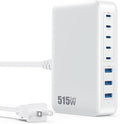 USB C Charger Block 515W[2025 Upgraded] GaN IV 8 Port Fast Charging Station Hub,Dual PD 100W USB C Laptop Charger Compatible with MacBook Pro/Air,iPad,iPhone 16/15,Galaxy S23/S24 Steam Deck Dell XPS