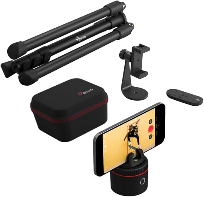 Pivo Pod Classic Auto Face Tracking Phone Holder, 360° Rotation, Content Creator Essentials for Fitness Tracker with Remote Control, Smart Mount, Travel Case, and Tripod