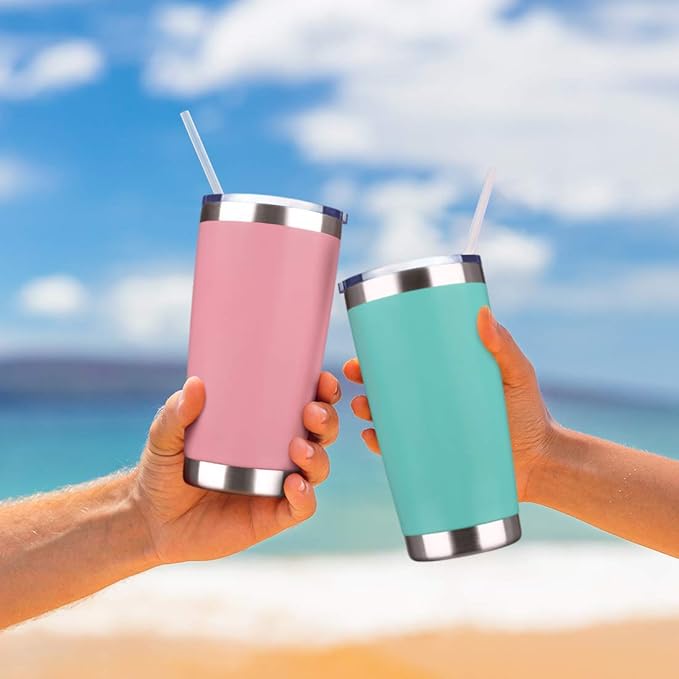 20oz Tumbler Stainless Steel Vacuum Insulated Mug with Lid, Double Wall Travel Mug, Durable Powder Coated Coffee Cup, Suitable for Ice Drinks and Hot Beverage (Pink 6pack)