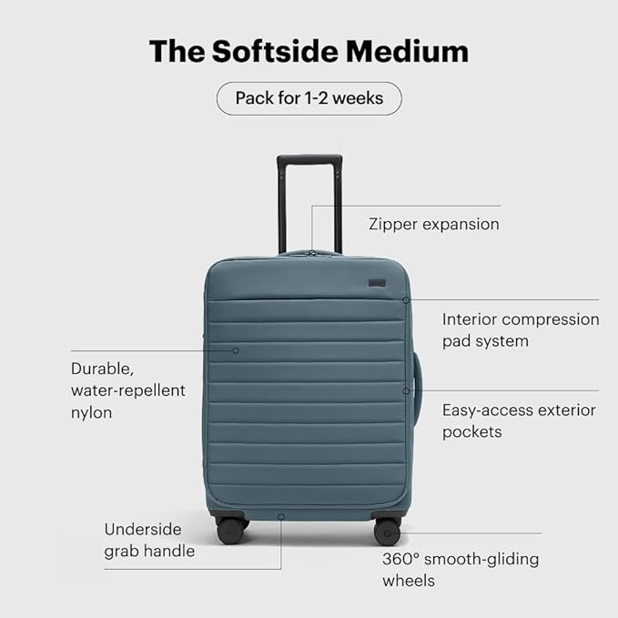 Away Softside Medium Checked Suitcase, 26 Inch Lightweight, Expandable Luggage For Men & Women, Durable Nylon Exterior, TSA Approved Lock, Ideal For Trips 1-2 Weeks, Coast Blue