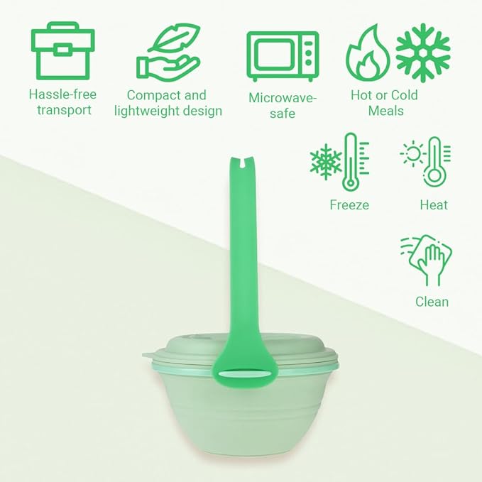 kūpaa Bowl & Carrier Duet – Microwave Safe Silicone Lunch Box For Adults– Collapsible, Leakproof, Food-Grade, Reusable To-Go Container (Jade)