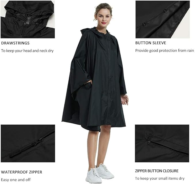 Rain Poncho Jacket Coat Hooded Zipper Style for Women/Men/Adult with Pocket