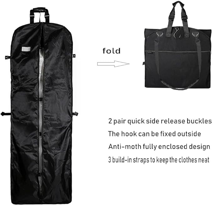 66" Versatile Travelling bags Wedding Dress Travel Garment Bag Tri-Fold Gown Length w/Hanging Hook Extra Pocket