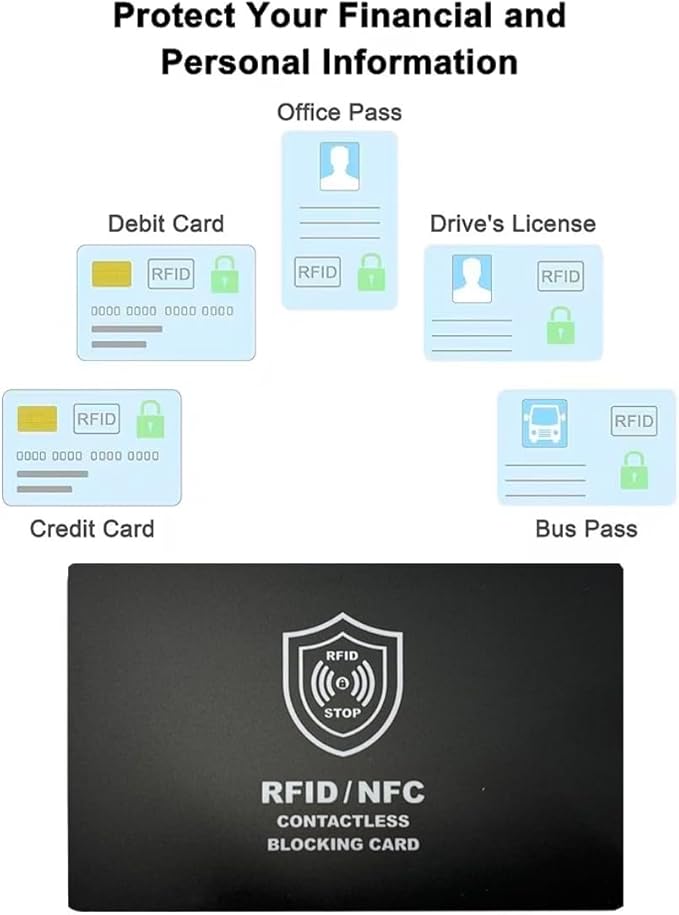 Technixx RFID Blocking Card, 3 Pack, Contactless NFC Jamming Credit & Debit Card ID, Protection for your wallet and passport, One Card Protects Entire Wallet