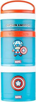 Whiskware Marvel Stackable Snack Containers for Babies, Kids, and Toddlers, 3 Stackable Snack Cups for School or Travel, Formula and Cupholder Friendly, Captain America