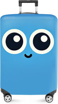 ANNA QUEEN Cute Smiley Face Luggage Cover, Blue Cartoon Suitcase Protector with Big Eyes Design, Stretchable, Washable Travel Cover for 24-26 Inch Luggage