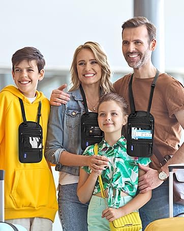 Passport Holder For Travel Family: Neck Wallet Passport Pouch Travel Document Organizer Porta Pasaporte Multiple Passport Holder Rfid Blocking, 5.9in x 9.25in, Black, W-2024