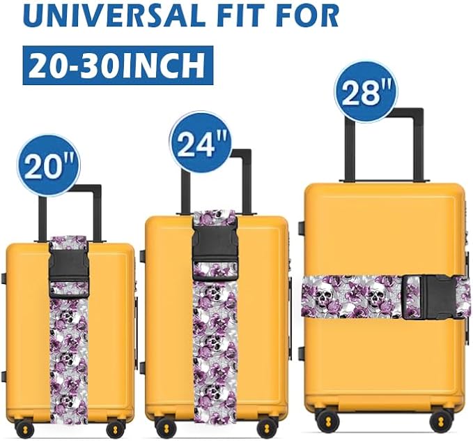Luggage Straps for Suitcases Travel Belt Accessories, Cute Suitcase Strap, Adjustable Luggage Belt Strap, Heavy Duty with Quick-Release Buckle Luggage Strap Skull Flowers