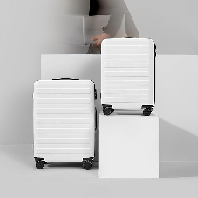 Carry on Luggage 22 X 14 X 9 Airline Approved, 20 Inch Luggage for 3-5 Days Travel, Double Spinner Wheels, 100% Hardshell PC, TSA Lock (05-Lily White (Basic), Checked 24-Inch)