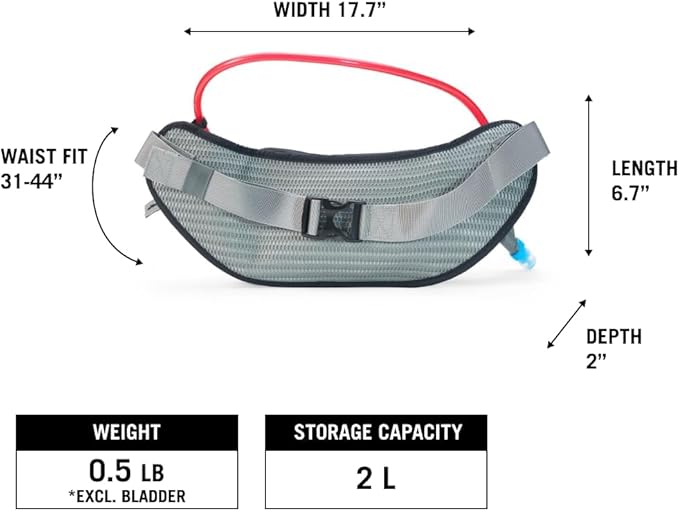 USWE Zulo Hydration Hip Pack - with Organizer and Side Pockets, Bounce Free Hip Belt (Carbon Black, 2L)