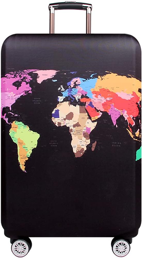 MosaiRudo Thicker Luggage Cover Elastic Suitcase Cover Protector Fits 18-32 Inch Suitcase Travel Accessories (World Map, L)