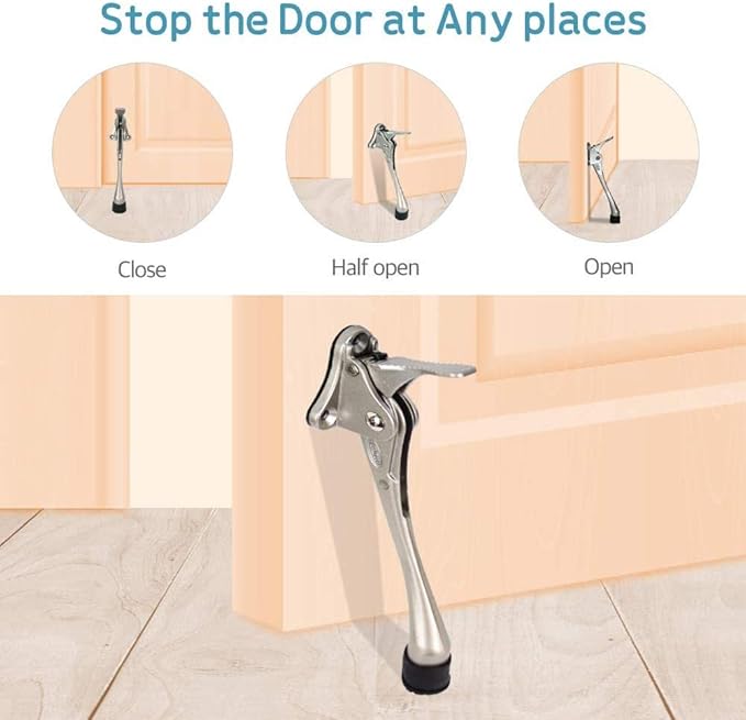Door Stopper, One-Touch semi-Automatic Metal Door Stopper, with Non-Slip Rubber Tip for Wood, Concrete, Tiled, and Carpeted Floors (6inch x 1pack, Dark Grey)