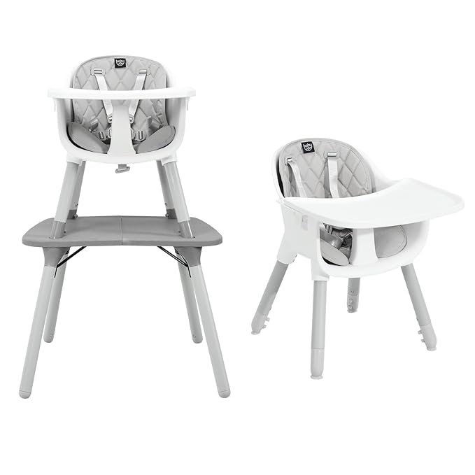 HONEY JOY 5-in-1 High Chair, Convertible Highchair for Babies and Toddlers/Kids Chair Table Set/Infant Feeding Chair w/Safety Harness, PU Leather Cushion & Removable Food Tray (Gray)