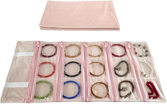 Travel Jewelry Roll Bag Portable Organizer Pouch With Grids&PVC Cover Storage Bags for Necklace, Bracelet, Bracelet,Ring, Badge, Pendant