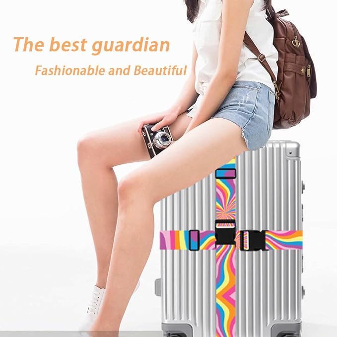 Luggage Straps for Suitcases TSA Approved, Luggage Identifiers for Suitcase, Adjustable Suitcase Strap for Baggage Security with Cute Patten, Travel Necessary Accessories 2Pack (Rendering)