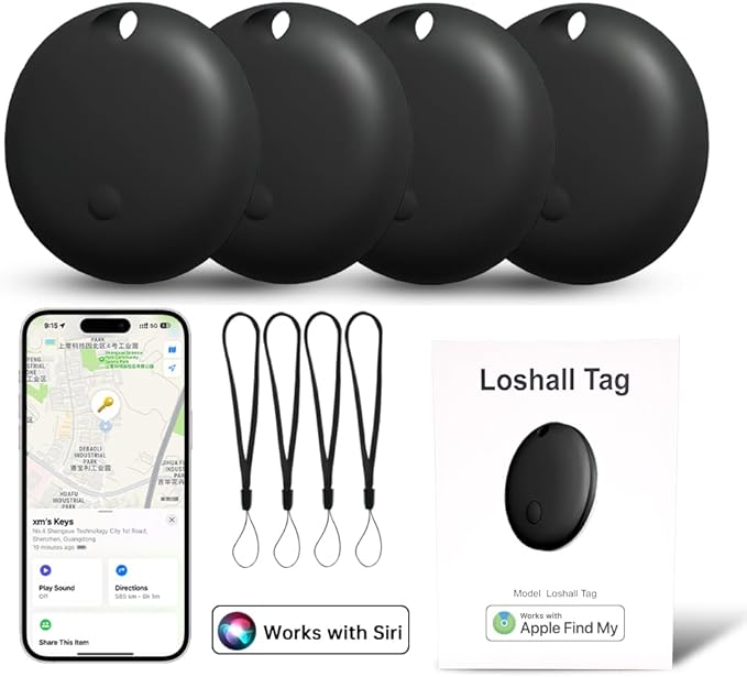 Smart Tag - 4 Pack Bluetooth Tracker Work with Find My (Apple's Official MFI Certification), Key Finder Item Locator Smart Tag for Keys, Luggage, Wallet, Bike, Black (NOT for ANDRIOD and Huawei)
