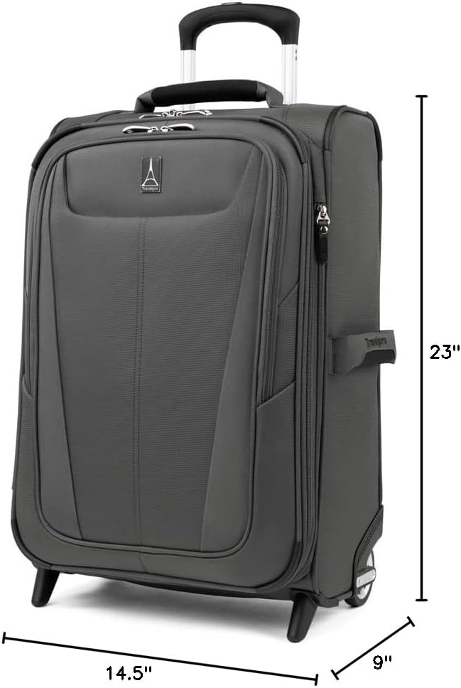 Travelpro Maxlite 5 Softside Expandable Upright 2 Wheel Carry on Luggage, Lightweight Suitcase, Men and Women, Shadow Grey, Carry On 22-Inch