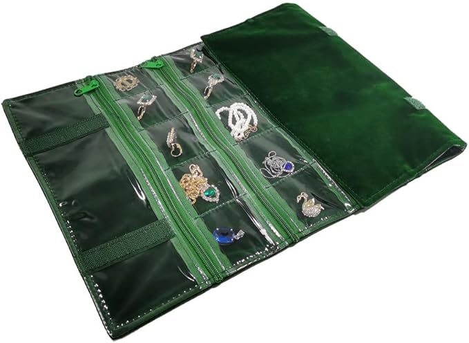 Travel Jewelry Roll Bag Portable Organizer Pouch With Grids&PVC Cover Storage Bags for Necklace, Bracelet, Bracelet,Ring, Badge, Pendant