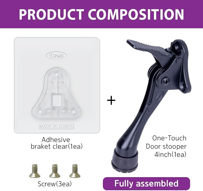 Door Stopper with Adhesive Bracket Stickers, No Drilling or Tools Needed, Available for All Doors, Door Holder, Heavy Door Stop, KickDown Door Stoppers, Bottom of Door by HASHI (Black/Bracket 2pack)
