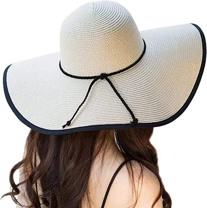 DRESHOW Beach Hats for Women Big Straw Wide Brim Summer Hat Floppy Foldable Roll up Cap Sun Hat UPF 50+