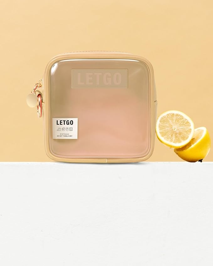 LETGO Clear Makeup Bags Small-Mini Comestic Bag,Cute Cosmetic Pouch for Women with Slip-in Pockets Clear Cosmetic Bags Travel Essentials Car Accessories for Women Men (Mini Sand)