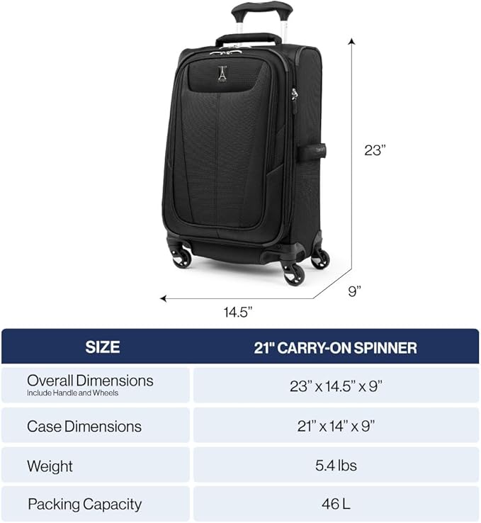 Travelpro Maxlite 5 Softside Expandable Carry-On Luggage with Spinner Wheels, Lightweight, 21-Inch — Slate Green