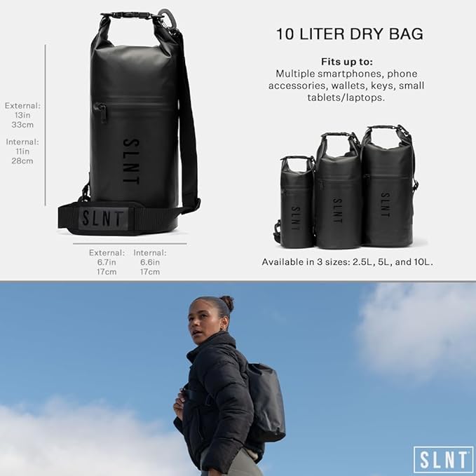 SLNT Waterproof Faraday Dry Bag - 420D Waterproof Nylon Signal Blocking Backpack - Protects Electronics from Water, Spying, Hacking - Blocks RFID, WiFi, Bluetooth, NFC, Cellular, GPS, EMF (10 Liter)