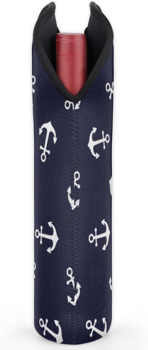 Nautical Anchors 2 Bottle Wine Carrier Tote Bag Insulated Wine Bottles Neoprene Bag with Secure Carry Handle Portable Wine Cooler Bag for Travel Picnic Beach