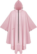 PTEROMY Hooded Rain Poncho for Adult with Pocket and Zipper, Waterproof Lightweight Raincoat for Men and Women