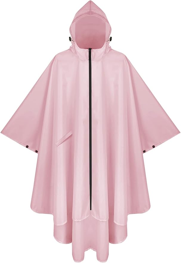 PTEROMY Hooded Rain Poncho for Adult with Pocket and Zipper, Waterproof Lightweight Raincoat for Men and Women