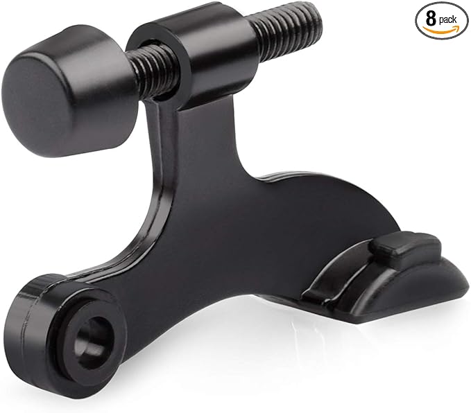HOMOTEK 8 Pack Hinge Pin Black Door Stopper,Adjustable Deluxe Heavy Duty Door Stopper 2-1/2"x1-3/4”,with Black Rubber Bumper Tips