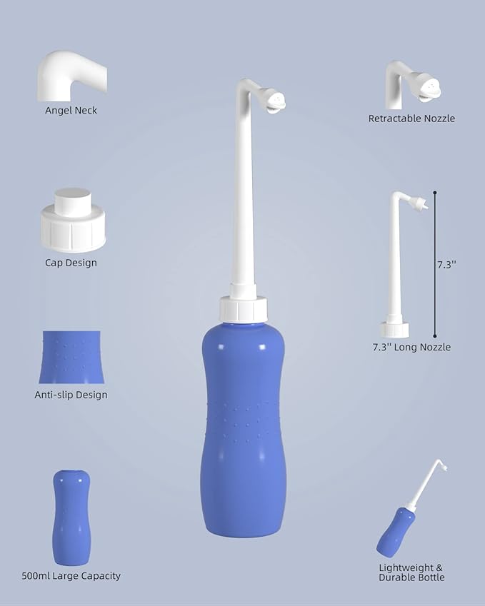 Hibbent Portable Bidet for Travel, Handheld Travel Bidet, Personal Hygiene Care, Extended Nozzle, 17oz(500ml), Purple