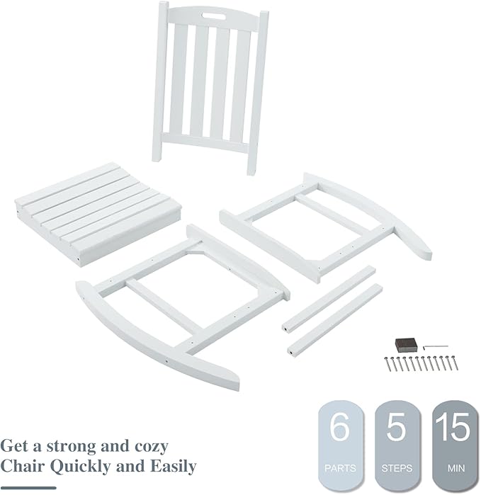 Psilvam Oversized Outdoor Rocking Chair Set of 2, Porch Rocker with 21" Wide Seat and 32" Tall Backrest, Pre-Assembled with Most Components for Effortless Installation (White)