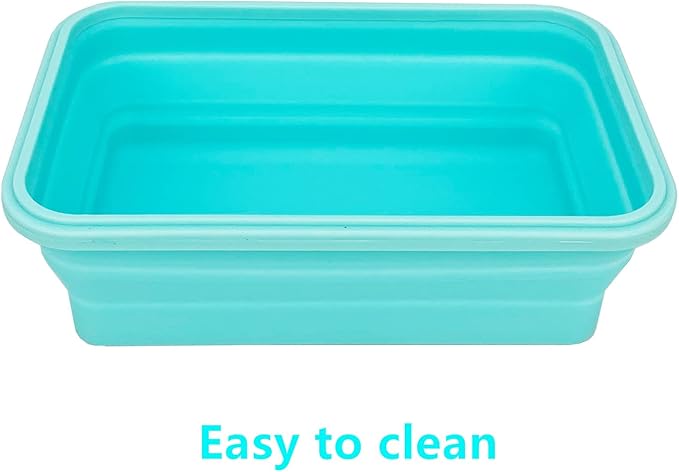 CARTINTS Large Collapsible Camping Food Containers, 1200ml Silicone Lunch Container, Microwave Safe Reusable Meal Prep Container For Indoor&Outdoor Kitchen With Foldable Spoon, Blue