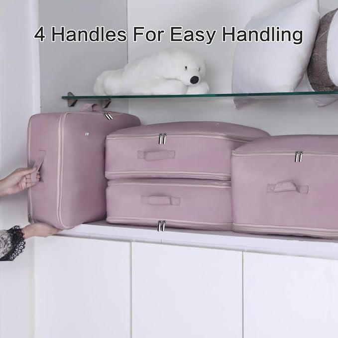 Ultra Space Saving Self Compression Storage Bags with Zipper, (pink) -Compression Organize for Bedding, Comforter Storage Bag for Blankets Duvet Quilts Pillows