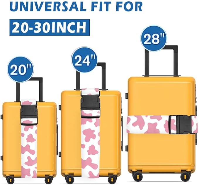 Luggage Straps for Suitcases Travel Belt Accessories, Cute Suitcase Strap, Adjustable Luggage Belt Strap, Heavy Duty with Quick-Release Buckle Luggage Strap Cute Pink Cow Print
