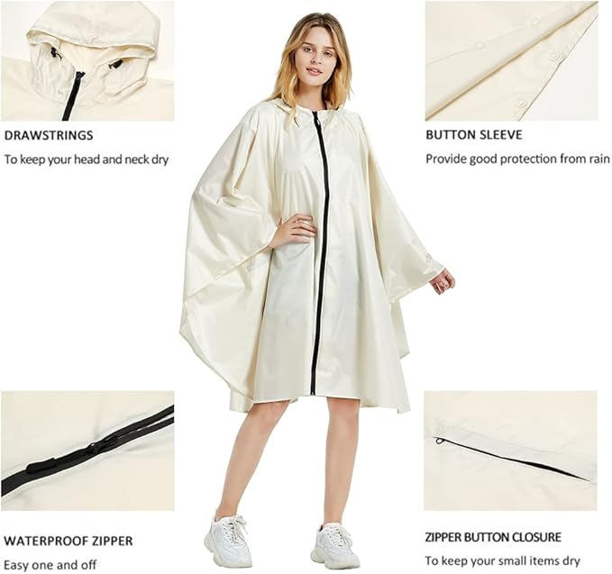 Rain Poncho Jacket Coat Hooded Zipper Style for Women/Men/Adult with Pocket