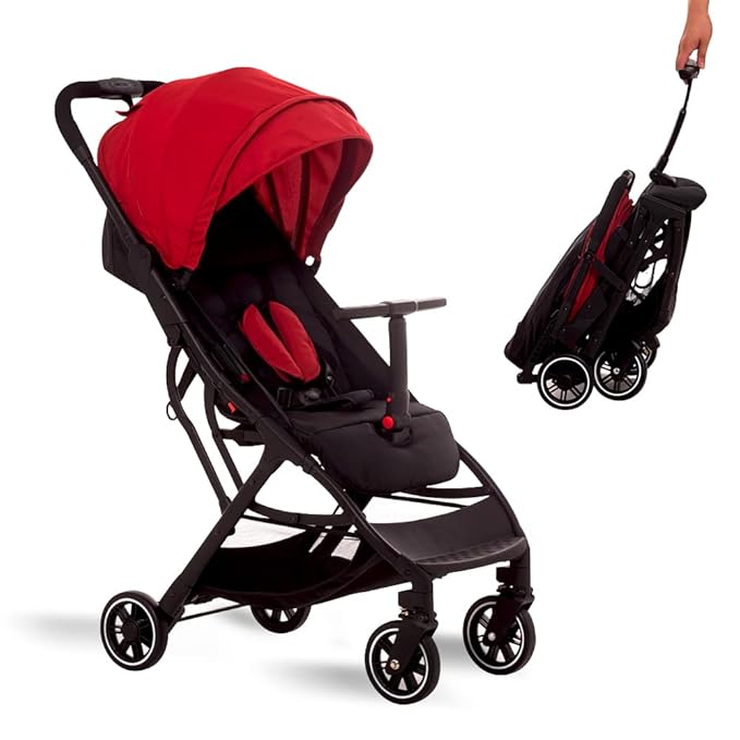 COOL KIDS Portable Stroller with Automatic Fold，Lightweight Umbrella Stroller with Pop Out Sun Canopy，Compact Stroller for Travel(red)