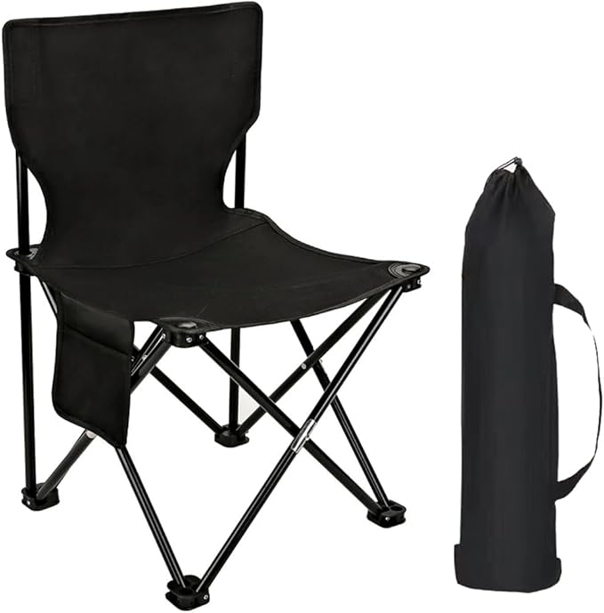 Folding Camping Chair for Small Man, Portable Outdoor Backpacking Chair for Fishing, Hiking, Picnic, Camping, Lawn, Concert, Ultralight Compact Camping Chair with Carry Bag (Black)