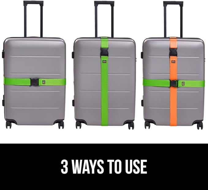 GORILLA GRIP Heavy Duty 4 Pack Adjustable Luggage Straps for Suitcases, Easy to Identify Travel Belt Connector Holds Suitcase Together, Extends Life of Bag, Strap Connects Two Bags, Green and Orange