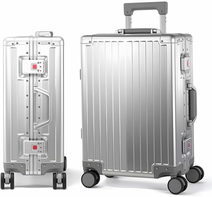 All Aluminum Carry On Luggage 22x14x9 Airline Approved，Hard Shell Carry On Luggage, Zipperless Luggage Aluminum Suitcase Luggage (sliver, 20inch)